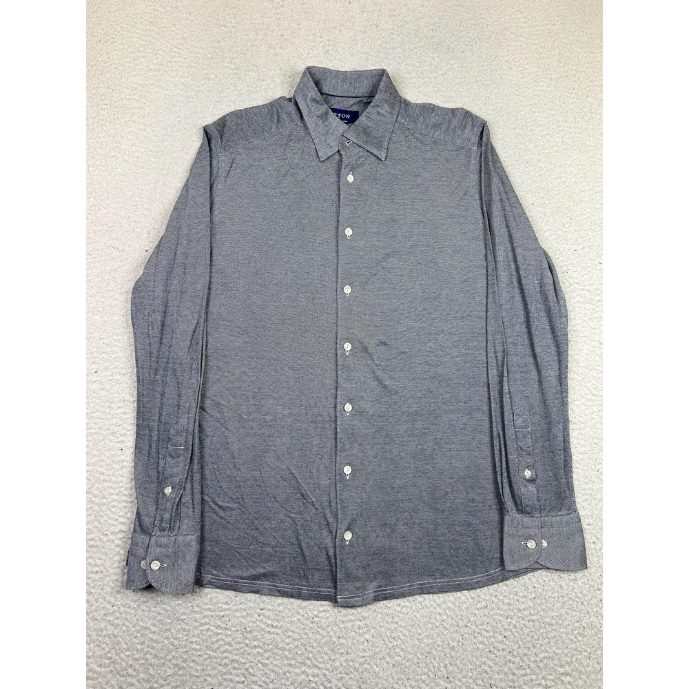 Eton Dress Shirt Mens Large Gray Geometric Contemporary Knit Pique Cotton Casual